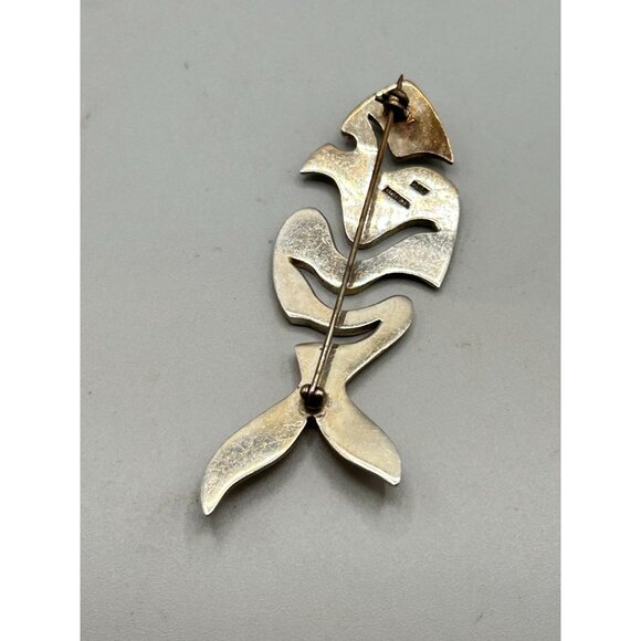 Vintage Sterling Silver Fish Pin Brooch Mexico 925 Cutout Modernist Fish Jewelry - Picture 4 of 8